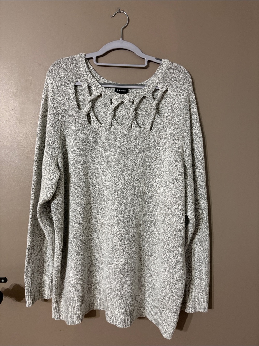 torrid Heather Gray Ladder Cutout Crewneck Sweater